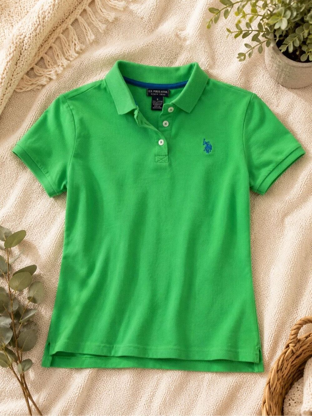 U.S. Polo Assn. Women’s Green Polo Shirt Size Small 100% Cotton Blue Logo
